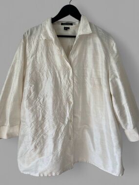Vintage Lauren Ralph Lauren 100% Silk Ivory Button Front Blouse 22W